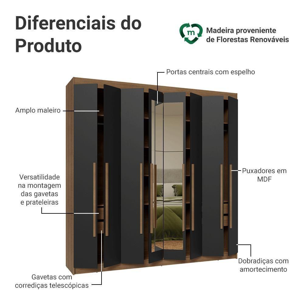 Guarda-roupa Casal 8 Portas Batentes Com Espelho Saturno Madesa Rustic/preto - 4