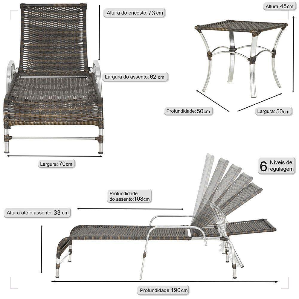 4 Espreguiçadeira Catar E 4 Mesa Garden Alumínio E Fibra Pedra Ferro - 2