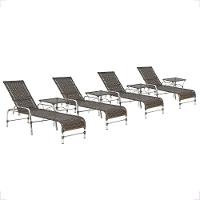 4 Espreguiçadeira Catar E 4 Mesa Garden Alumínio E Fibra Pedra Ferro - 1