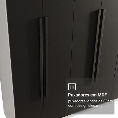 Guarda Roupa Casal Netuno 8 Portas Batentes 4 Gavetas Branco-Preto-Preto Madesa