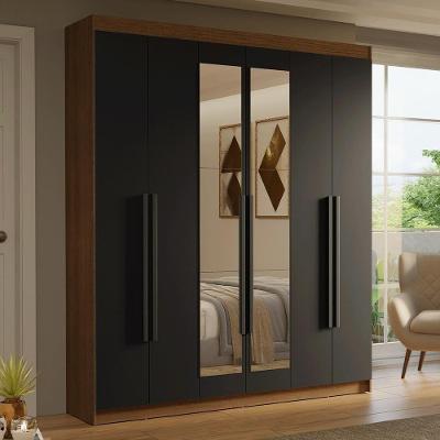 Guarda-roupa Casal 6 Portas Batentes Com Espelho Saturno Madesa Rustic/preto