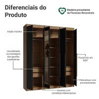 Guarda-roupa Casal 6 Portas Batentes Com Espelho Saturno Madesa Rustic/preto