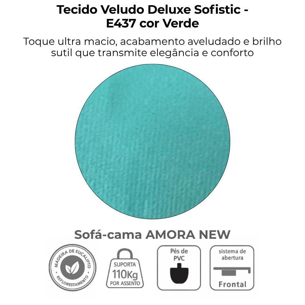Sofa Cama 2 Lugares 138 Cm Amora Veludo Deluxe Sofistic Verde Milani Store Verde - 7