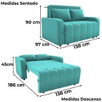 Sofa Cama 2 Lugares 138 Cm Amora Veludo Deluxe Sofistic Verde Milani Store Verde - 3