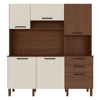 Cozinha Compacta Ferrara 6 Portas 2 Gavetas MDP 180 cm Off White Nogueira