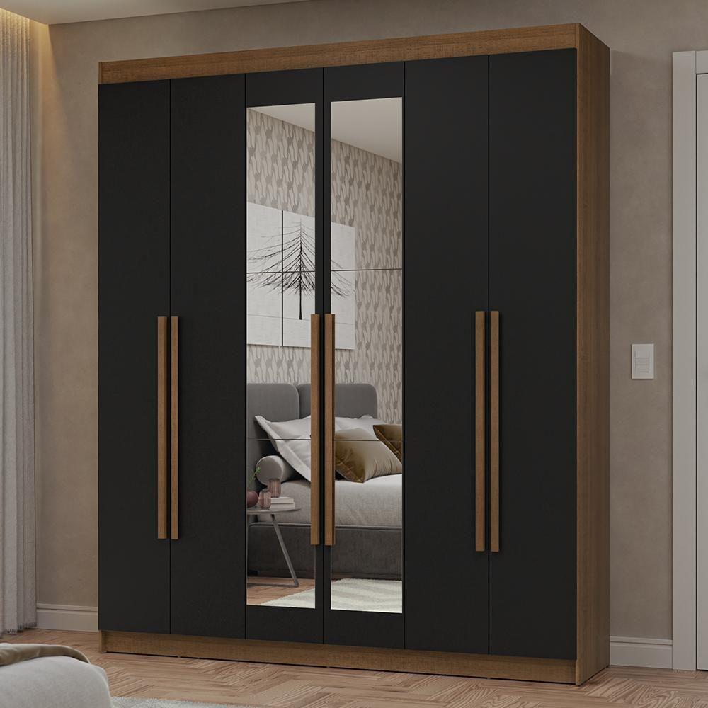 Guarda-roupa Casal 6 Portas Batentes Com Espelho Netuno Madesa Rustic/preto - 1