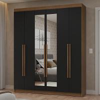 Guarda-roupa Casal 6 Portas Batentes Com Espelho Netuno Madesa Rustic/preto - 1