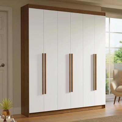 Guarda Roupa Casal Saturno 6 Portas Batentes 4 Gavetas Rustic-Branco-Rustic Madesa