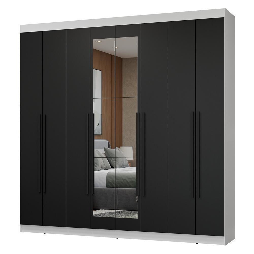 Guarda-roupa Casal 8 Portas Batentes Com Espelho Netuno Madesa Branco/preto - 2