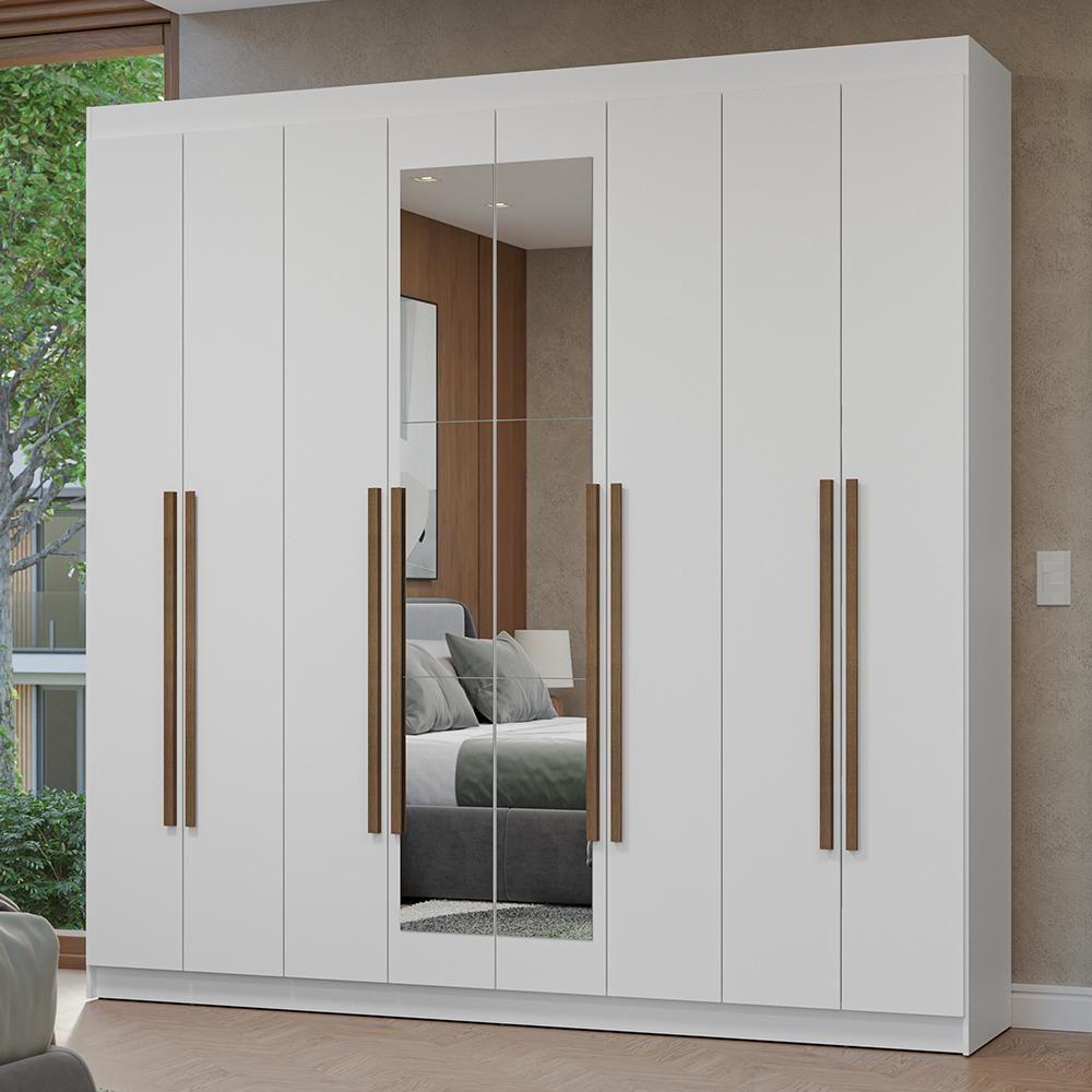Guarda-roupa Casal 8 Portas Batentes Com Espelho Netuno Madesa Branco/rustic - 1