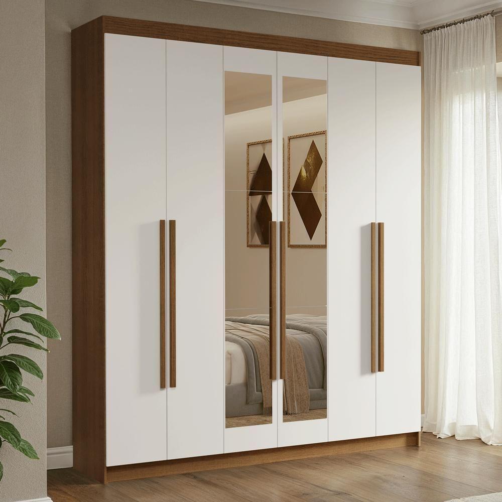 Guarda-roupa Casal 6 Portas Batentes Com Espelho Venus Madesa Rustic/branco - 1