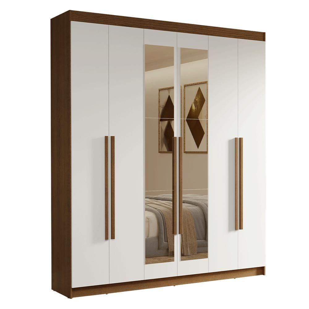 Guarda-roupa Casal 6 Portas Batentes Com Espelho Venus Madesa Rustic/branco - 2