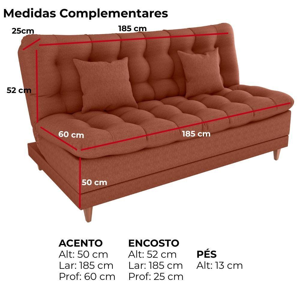 Sofa Cama 2 Lugares 185 Cm Duda Tecido Pompeia G500 Terracota Milani Store Terracota - 4