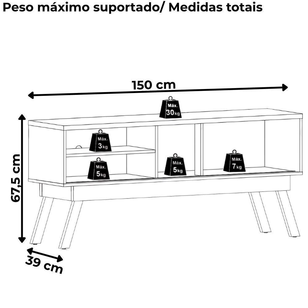 Rack Bancada Tv 65 Pol 150 Cm 2 Portas Frizz Naturale Off White Madetec Naturale Off White - 3