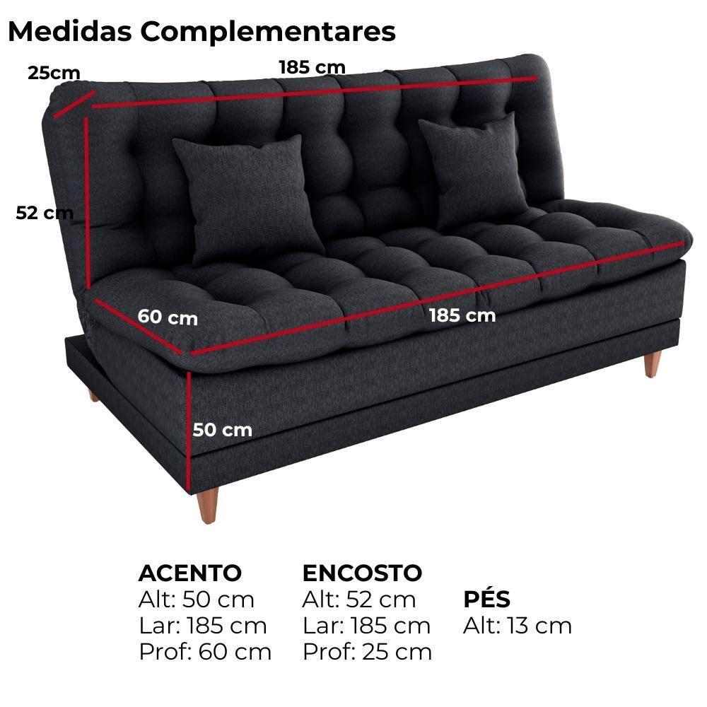 Sofa Cama 2 Lugares 185 Cm Duda Tecido Pompeia G501 Chumbo Milani Store Chumbo - 4