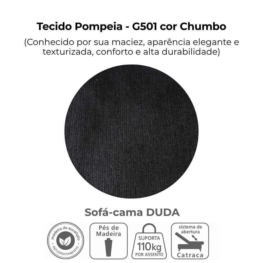 Sofa Cama 2 Lugares 185 Cm Duda Tecido Pompeia G501 Chumbo Milani Store Chumbo - 7