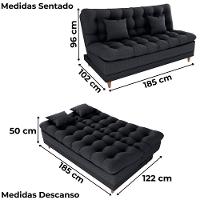 Sofa Cama 2 Lugares 185 Cm Duda Tecido Pompeia G501 Chumbo Milani Store Chumbo - 3