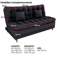 Sofa Cama 2 Lugares 185 Cm Duda Tecido Pompeia G501 Chumbo Milani Store Chumbo