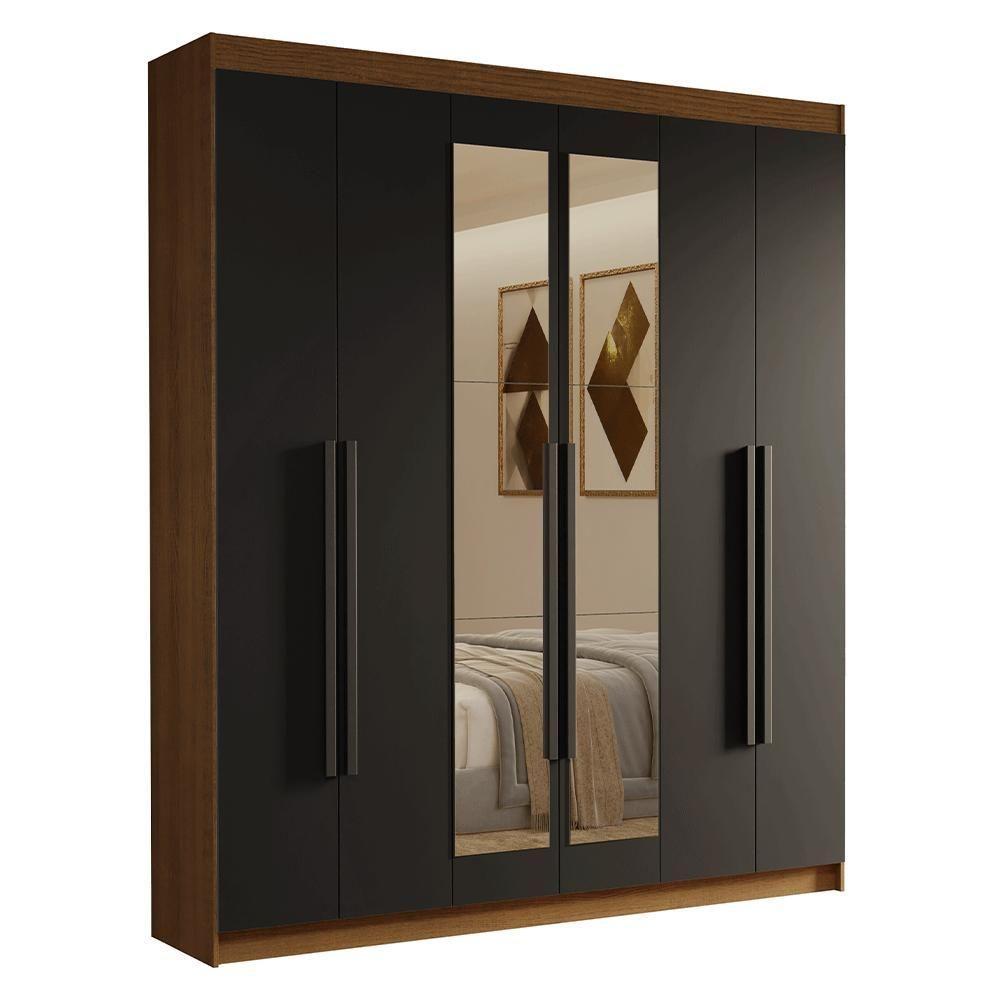 Guarda-roupa Casal 6 Portas Batentes Com Espelho Venus Madesa Rustic/preto - 2