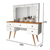 Penteadeira Camarim Com Espelho Led 5 Gavetas Banqueta Inclusa Courino Pé Madeira Branco/nature - 3