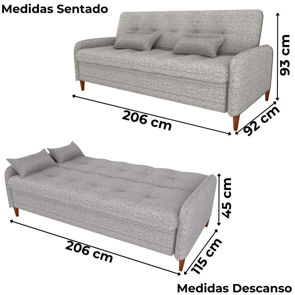 Sofa Cama 2 Lugares 206 Cm Donna Linho Vancouver E483 Bege Milani Store Bege - 3