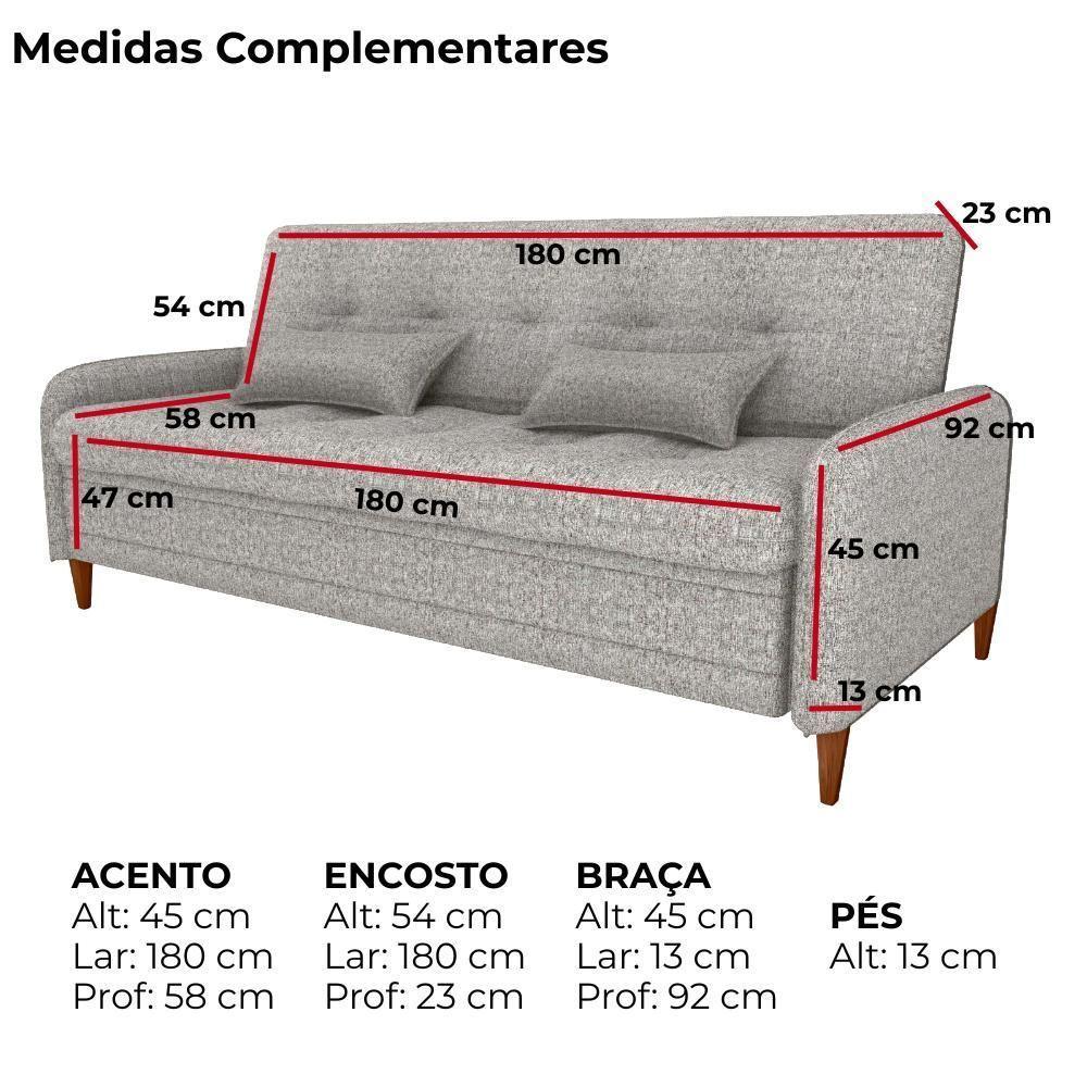 Sofa Cama 2 Lugares 206 Cm Donna Linho Vancouver E483 Bege Milani Store Bege - 4