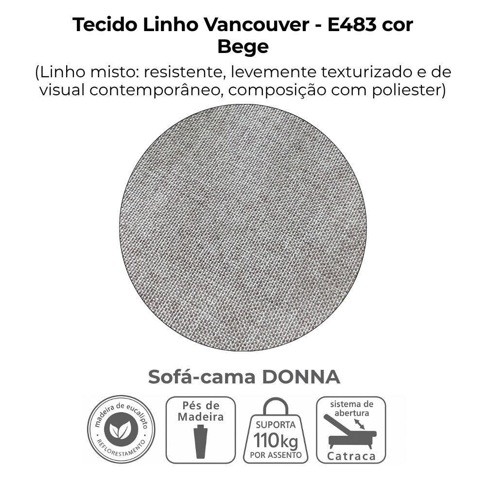 Sofa Cama 2 Lugares 206 Cm Donna Linho Vancouver E483 Bege Milani Store Bege - 7