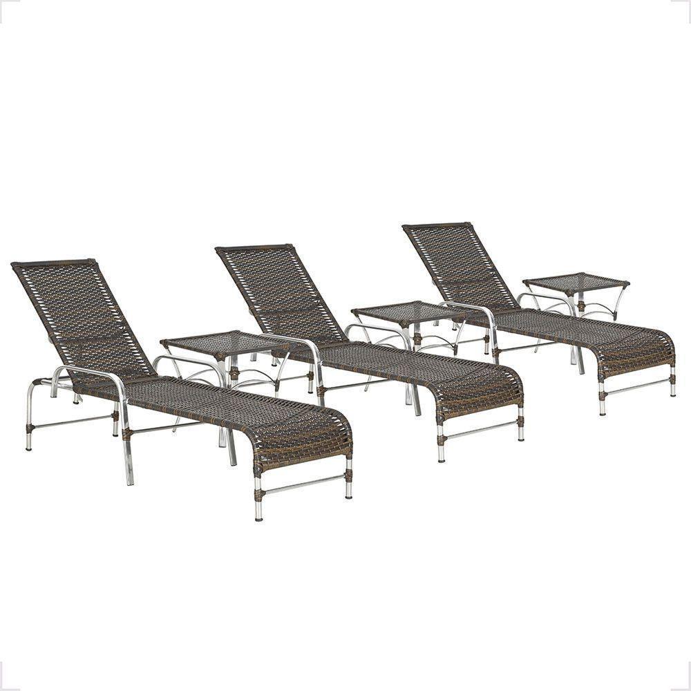 3 Espreguiçadeira Catar E 3 Mesa Garden Alumínio E Fibra Pedra Ferro - 1