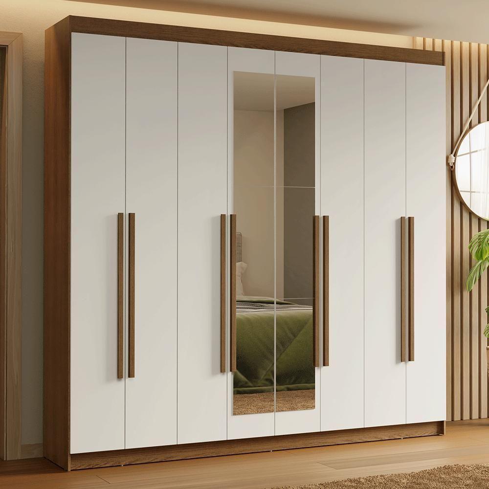 Guarda-roupa Casal 8 Portas Batentes Com Espelho Saturno Madesa Rustic/branco - 1