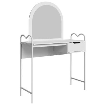 Penteadeira Camarim Bancada Maquiagem Espelho Gaveta Estilo Industrial P&eacute; De Ferro &lrm; Branco
