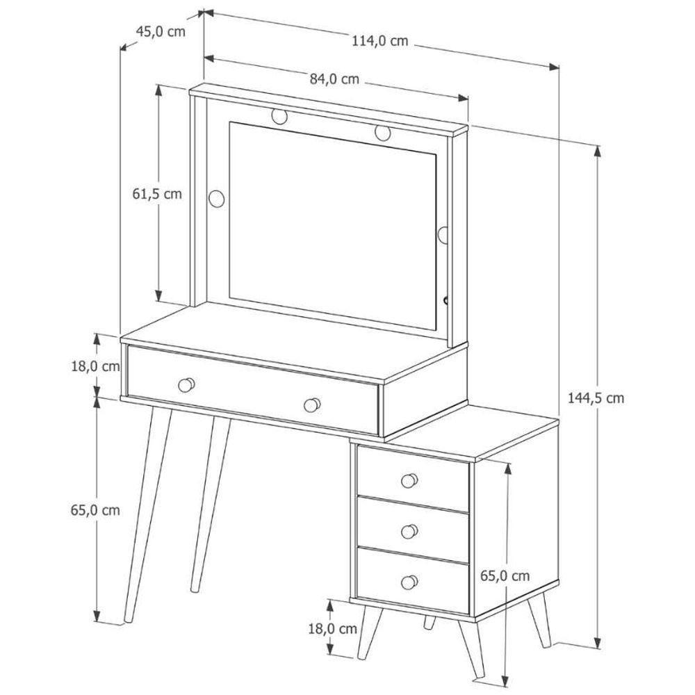 Penteadeira Camarim Com Mesa De Cabeceira Espelho Led 4 Gavetas Pés Em Madeira Branco - 4