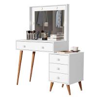Penteadeira Camarim Com Mesa De Cabeceira Espelho Led 4 Gavetas Pés Em Madeira Branco - 1