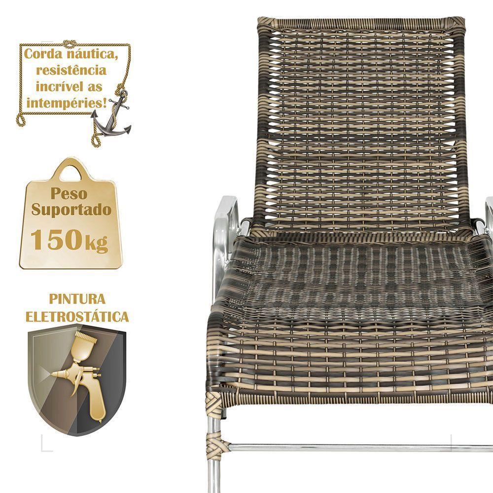 1 Espreguiçadeira Reclinável Catar Aluminio Polido E Fibra Cappuccino - 4