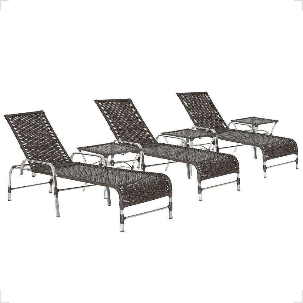 3 Espreguiçadeira Catar E 3 Mesa Garden Alumínio E Fibra Tabaco - 1