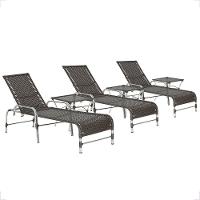 3 Espreguiçadeira Catar E 3 Mesa Garden Alumínio E Fibra Tabaco - 1