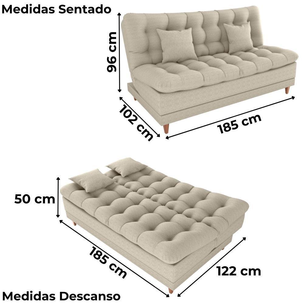 Sofa Cama 2 Lugares 185 Cm Duda Tecido Pompeia G504 Bege Milani Store Bege - 3