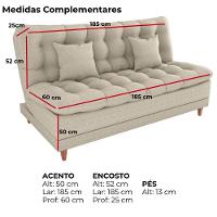 Sofa Cama 2 Lugares 185 Cm Duda Tecido Pompeia G504 Bege Milani Store Bege