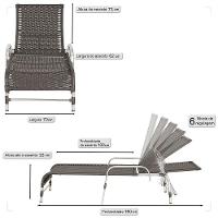 1 Espreguiçadeira Reclinável Catar Aluminio Polido e Fibra Tabaco - 5
