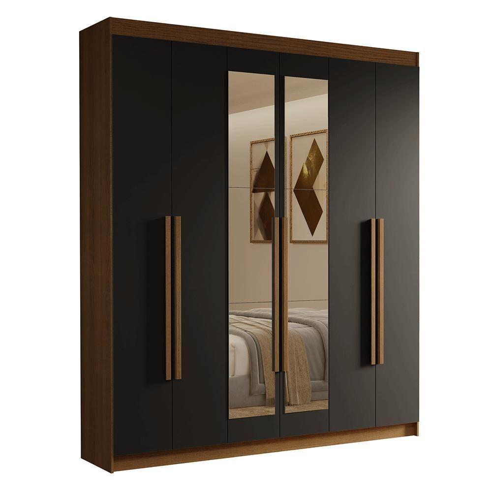 Guarda-roupa Casal 6 Portas Batentes Com Espelho Venus Madesa Rustic/preto - 2