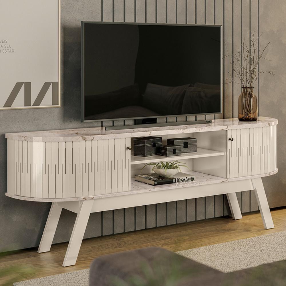 Rack Bancada Tv 75 Pol 2p 183 Cm Valencia Calacata Off White Madetec Calacata Off White - 2