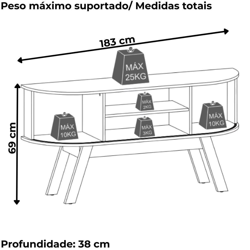 Rack Bancada Tv 75 Pol 2p 183 Cm Valencia Calacata Off White Madetec Calacata Off White - 3