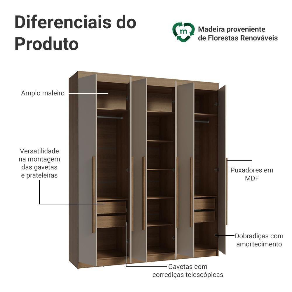 Guarda-roupa Casal 6 Portas Batentes Netuno Madesa Rustic/crema - 4