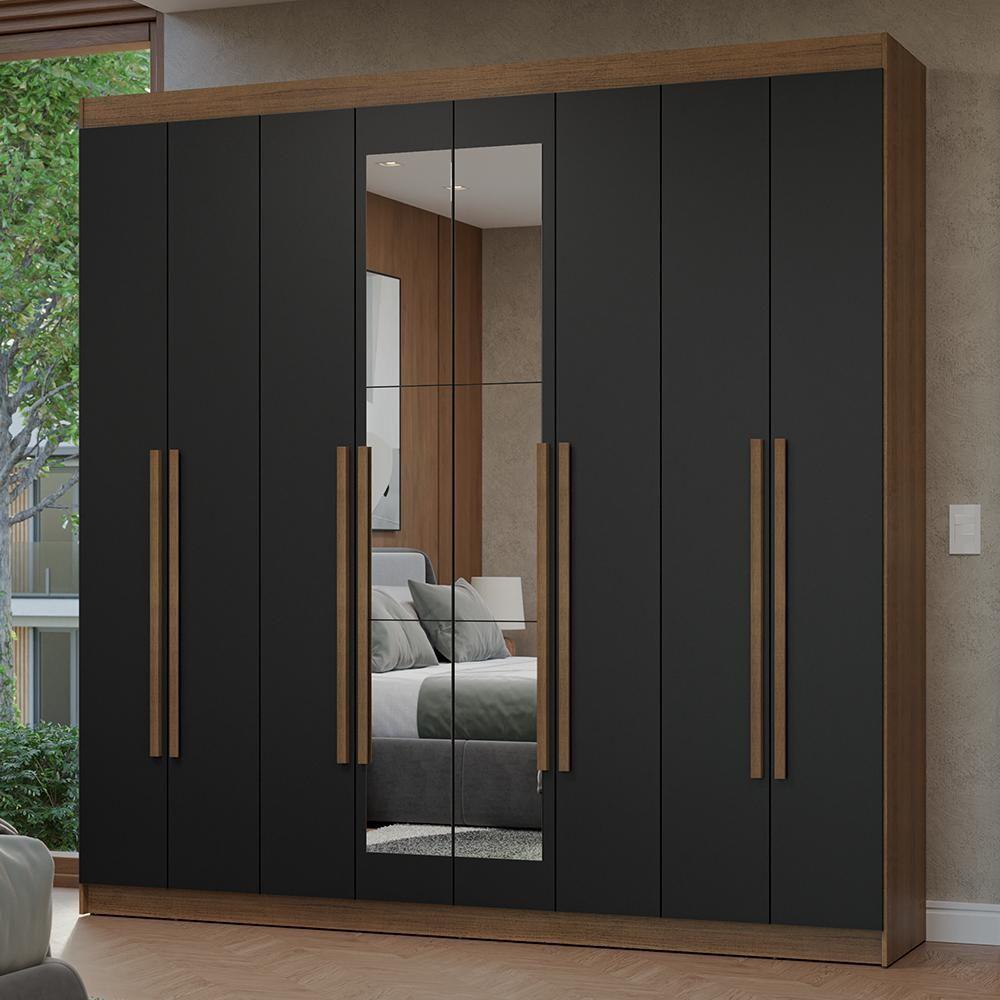 Guarda-roupa Casal 8 Portas Batentes Com Espelho Netuno Madesa Rustic/preto - 1