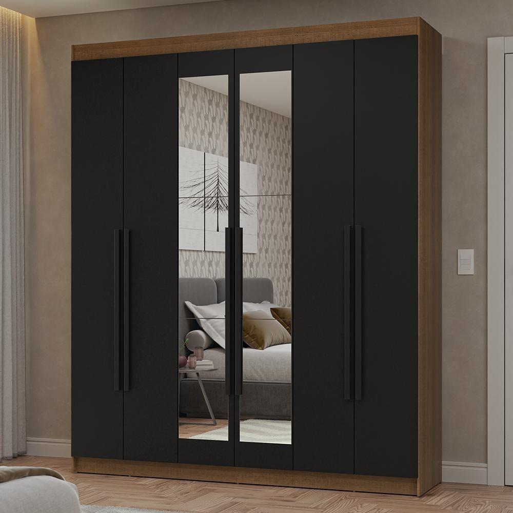 Guarda-roupa Casal 6 Portas Batentes Com Espelho Netuno Madesa Rustic/preto - 1