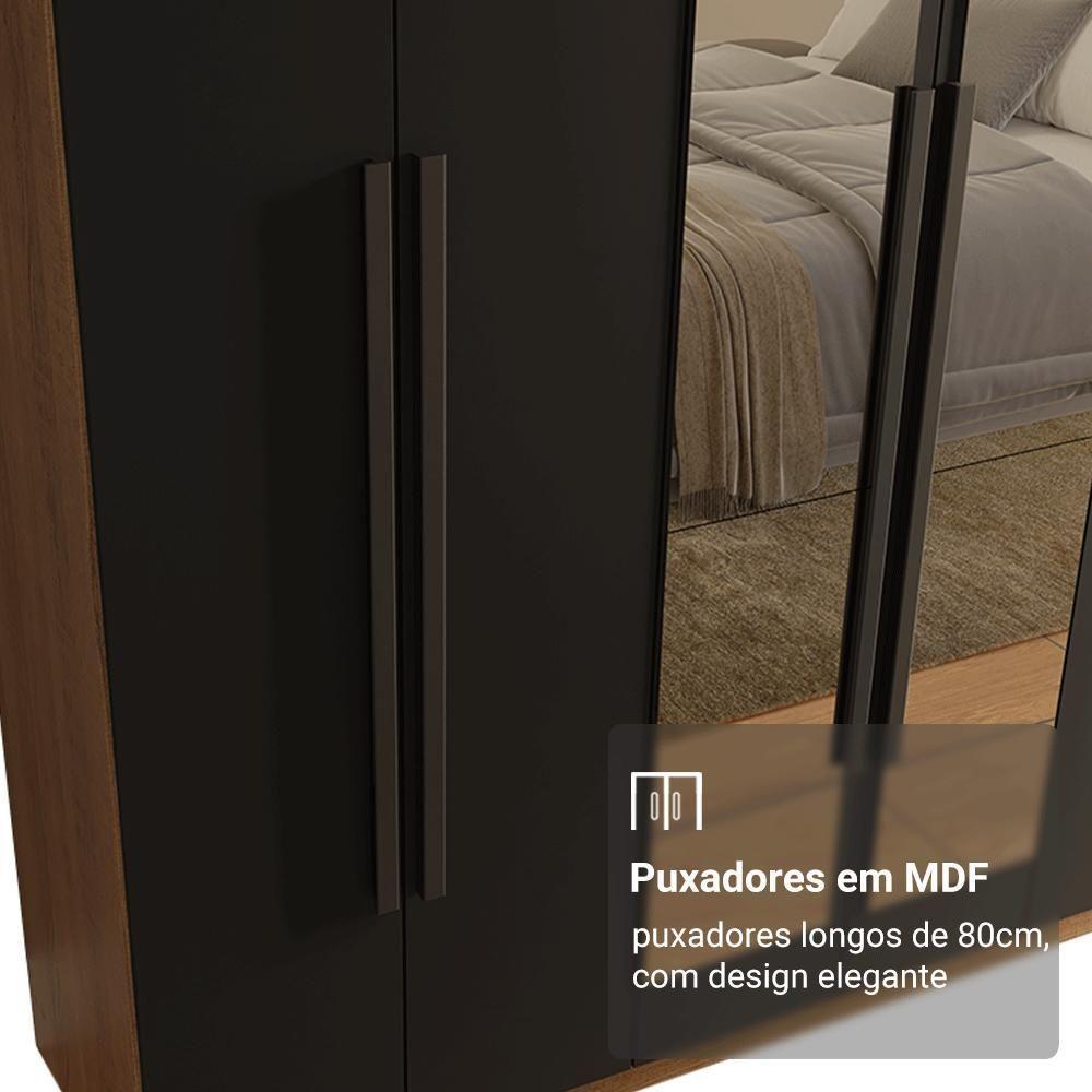 Guarda-roupa Casal 6 Portas Batentes Com Espelho Netuno Madesa Rustic/preto - 6