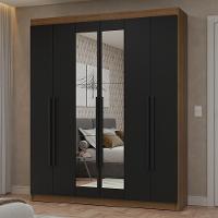 Guarda-roupa Casal 6 Portas Batentes Com Espelho Netuno Madesa Rustic/preto - 1