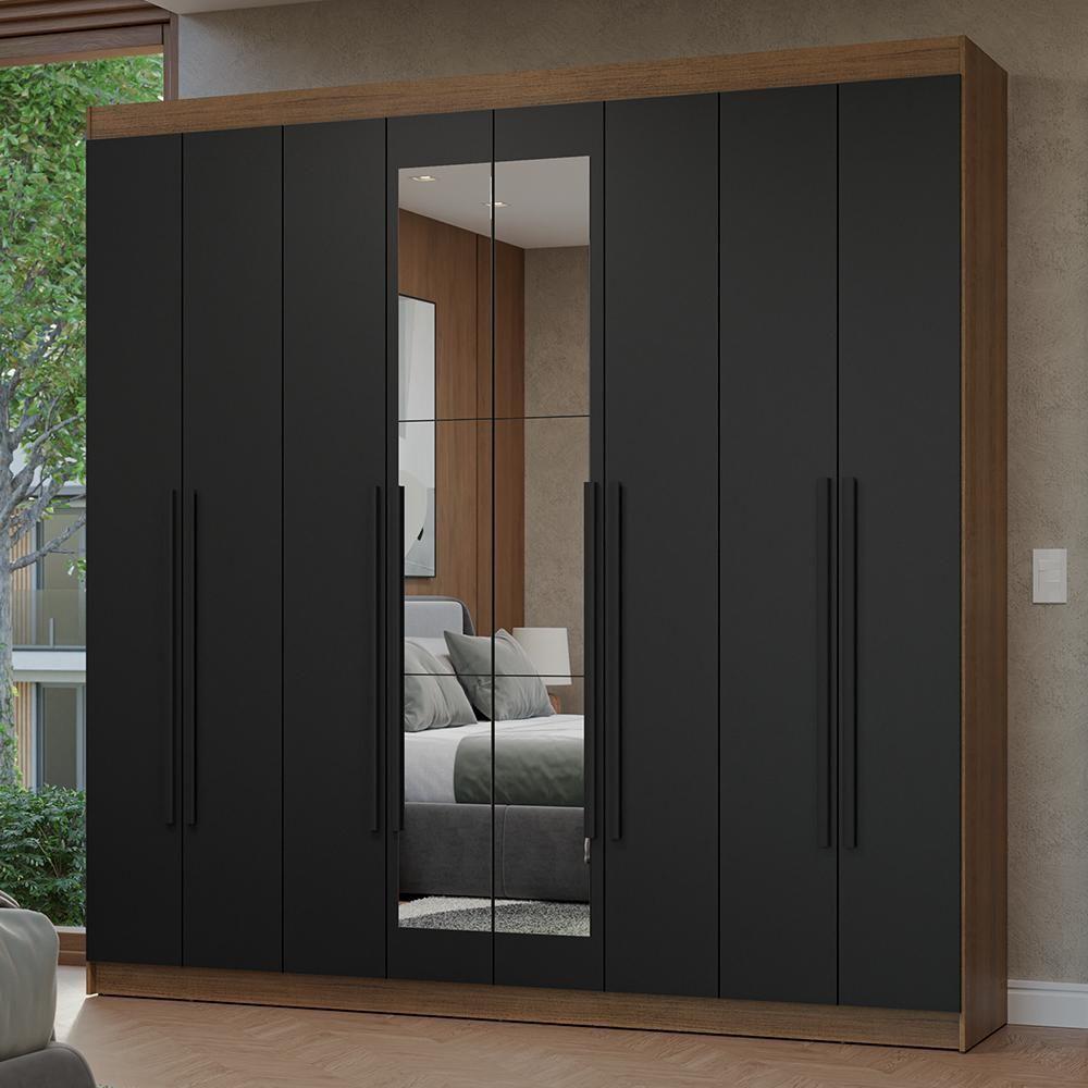 Guarda-roupa Casal 8 Portas Batentes Com Espelho Netuno Madesa Rustic/preto - 1