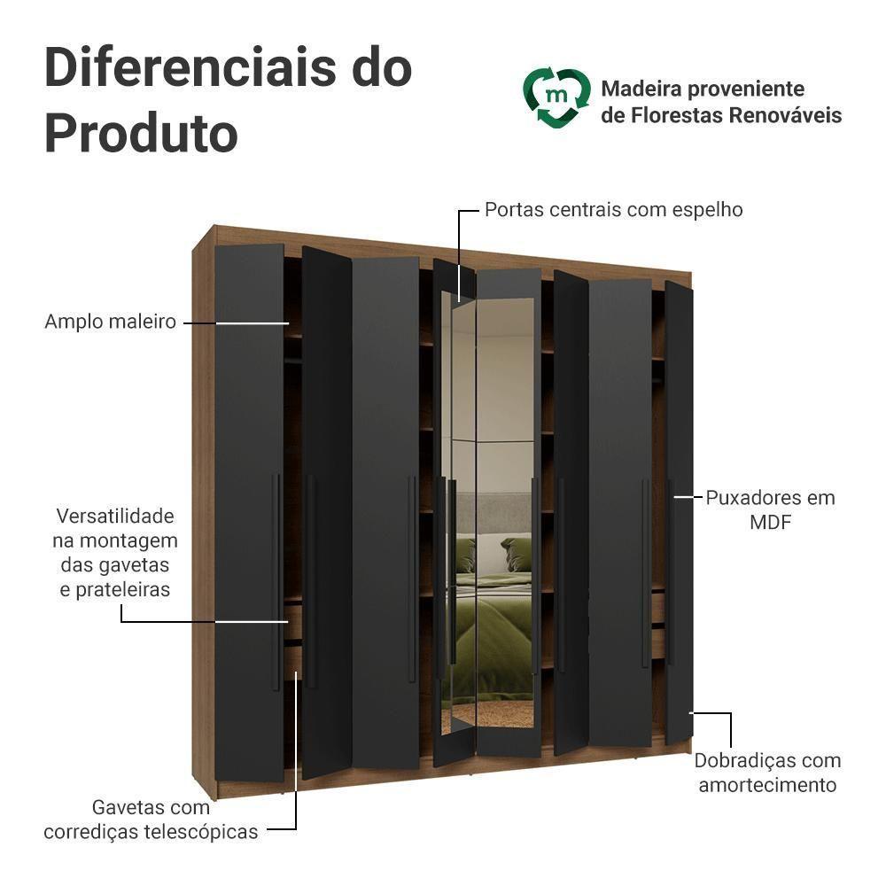 Guarda-roupa Casal 8 Portas Batentes Com Espelho Netuno Madesa Rustic/preto - 4