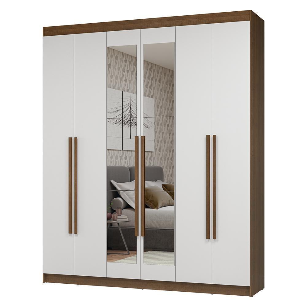 Guarda-roupa Casal 6 Portas Batentes Com Espelho Netuno Madesa Rustic/branco - 2