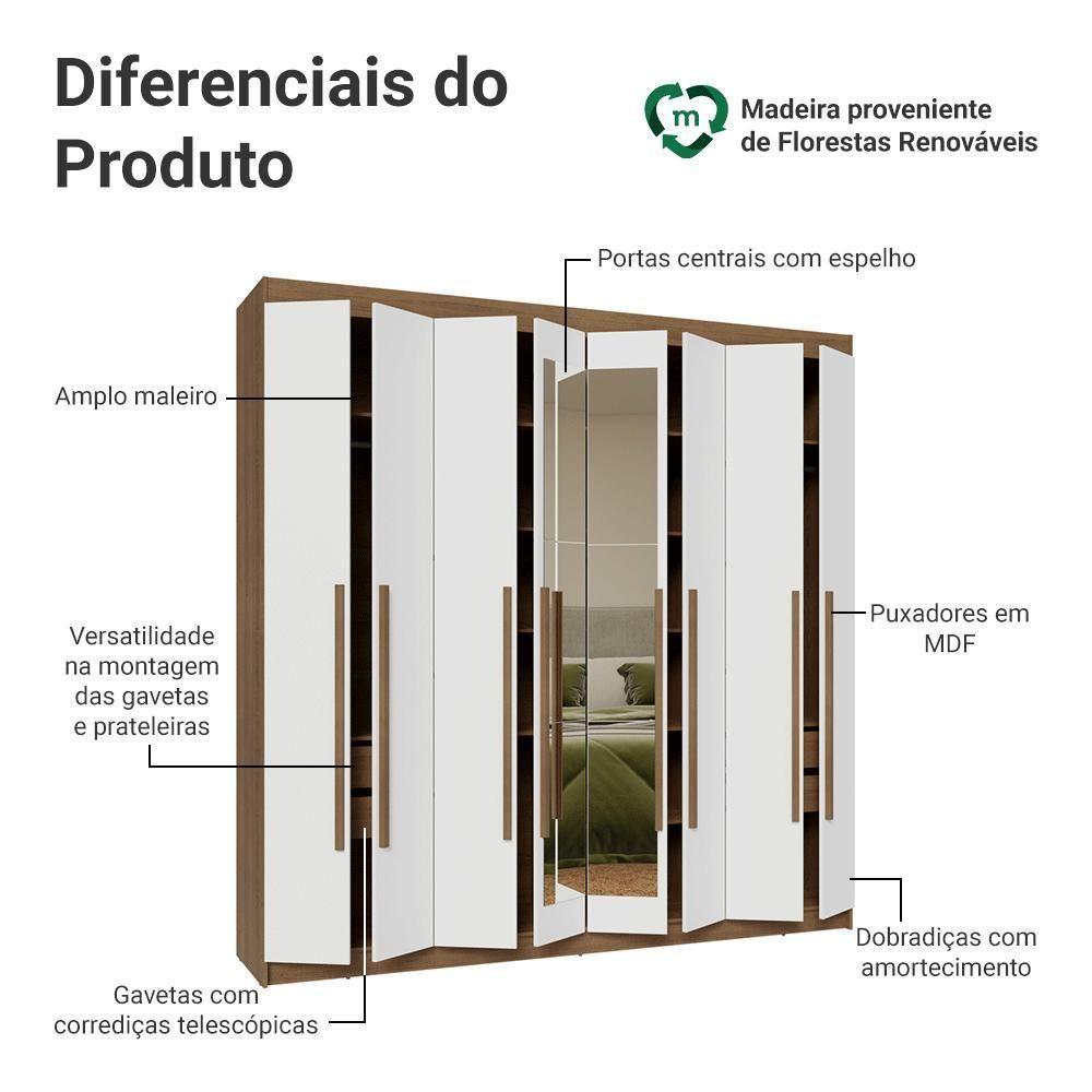 Guarda-roupa Casal 8 Portas Batentes Com Espelho Netuno Madesa Rustic/branco - 4
